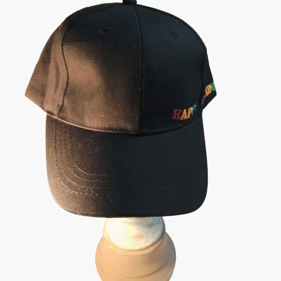 Happy Pride Baseball Cap  Gay Pride Apparel Rainbow LGBTQ Black Embroidered - Picture 2 of 10